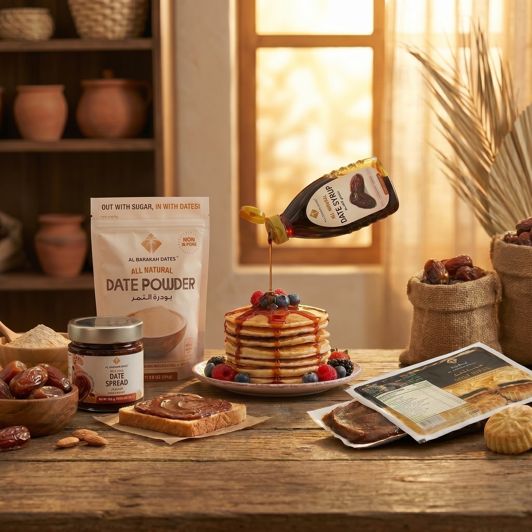 PureDates natural products on a Moroccan table